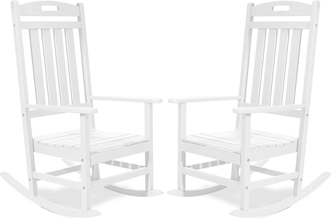 Outdoor Rocking Chair Set of 2, All-Weather Resistant Poly Lumber Rocker Chair by Adiromoti