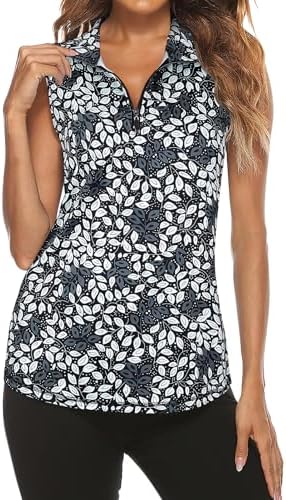Tanst Sky Women's Sleeveless Golf Polo Shirts Quarter Zip Workout Tank Top by TanstSky