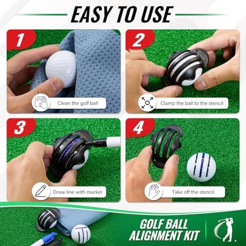 4-Piece Golf Ball Marker Alignment Kit, Stencils & Pens - Image 2