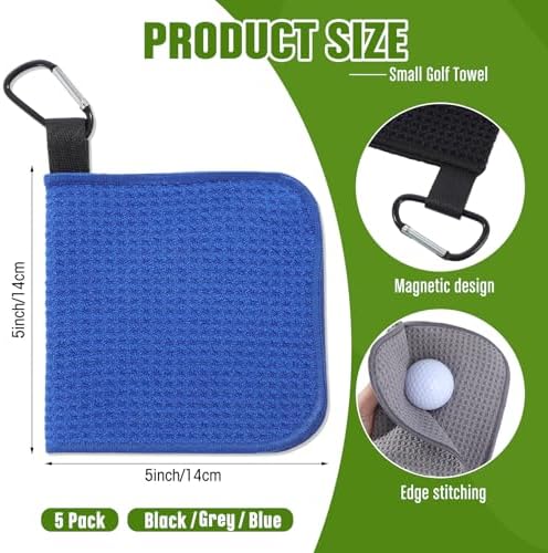 Batiyeer 5 Pack Small Golf Towel 5.5 x 5.5 Inch Microfiber Waffle Material - Image 2