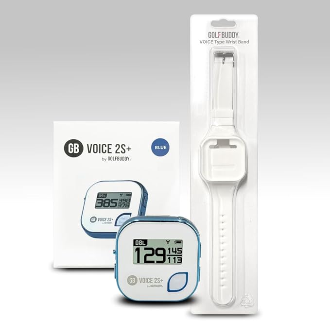 GolfBuddy Voice 2S+ Talking GPS Rangefinder Bundle with Official GolfBuddy Wristband – Audio Distance to Front/Center/Back, 18-Hour Battery, Preloaded Courses, Wearable Golf GPS Watch Conversion