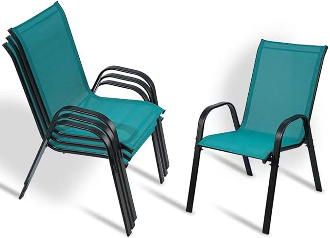 Stackable Patio Chairs Set of 1/2/4, Heavy Duty Metal Frame & Teslin Fabric by Unknown