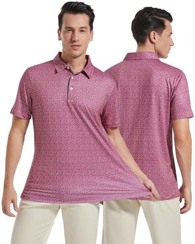 Mens Golf Shirt Short Sleeve Dry Fit Print Moisture Wicking Performance - Image 2