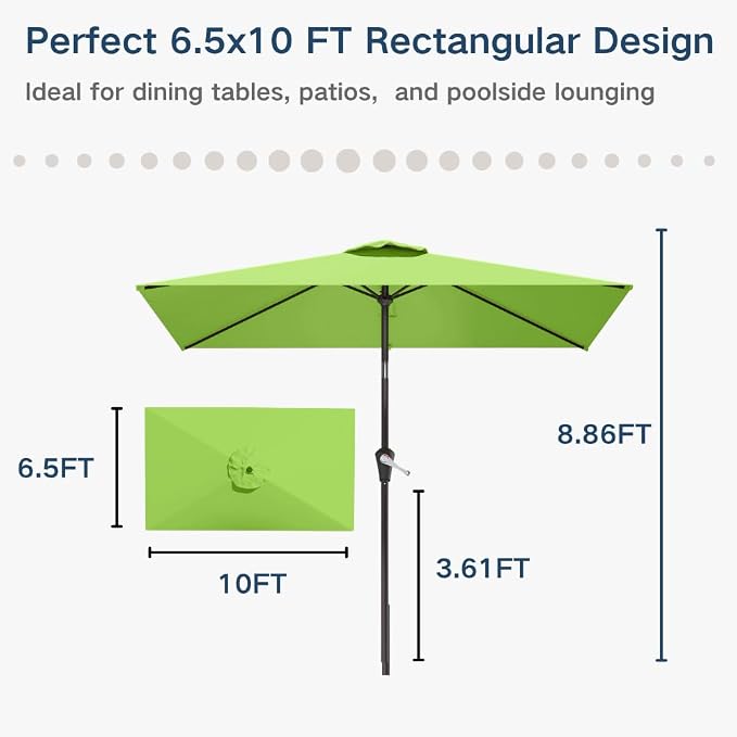 6.5' x 10' Rectangular Patio Umbrella Large Outdoor Market Umbrella w/UV - Image 9