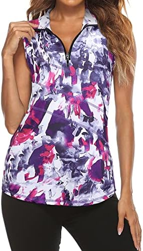 Tanst Sky Women's Sleeveless Golf Polo Shirts Quarter Zip Workout Tank Top by TanstSky