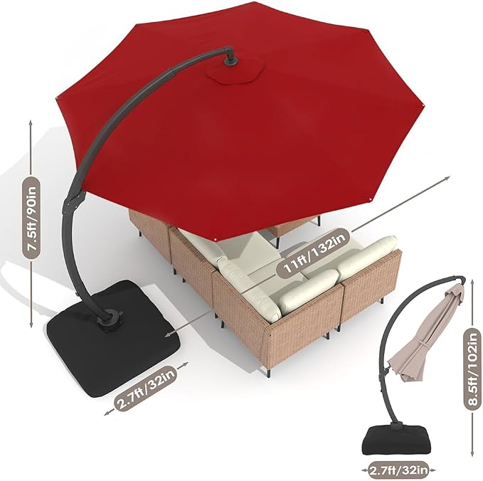 ENSTVER 11FT All Aluminum Cantilever Patio Umbrella - Image 8