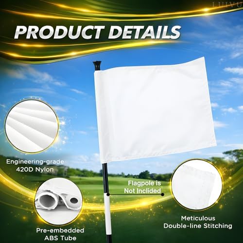 Set 3X Single Sided 8x6 Inch Solid White Golf Polyester Flag - Image 3