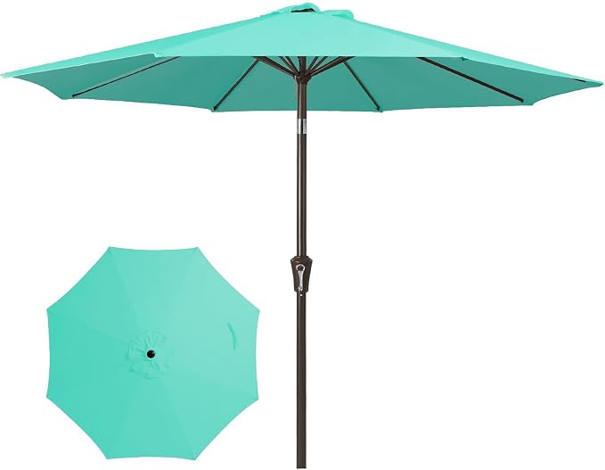 JEAREY 9FT Outdoor Patio Umbrella, Market Umbrella, Teal | Outdoor Table by JEAREYOutdoorsCollection