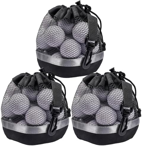 3PCS Mesh Golf Ball Bags with Reflective Strip, Nylon Bag by Unknown