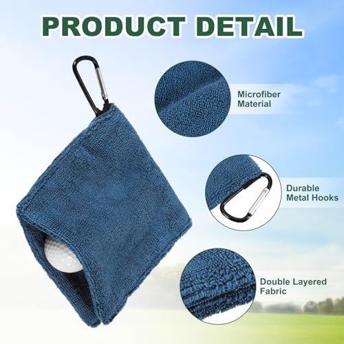 3Pcs Golf Ball Towel 5.5"x5.5" w/D Clip Dark Blue/Navy Blue/Black - Image 3
