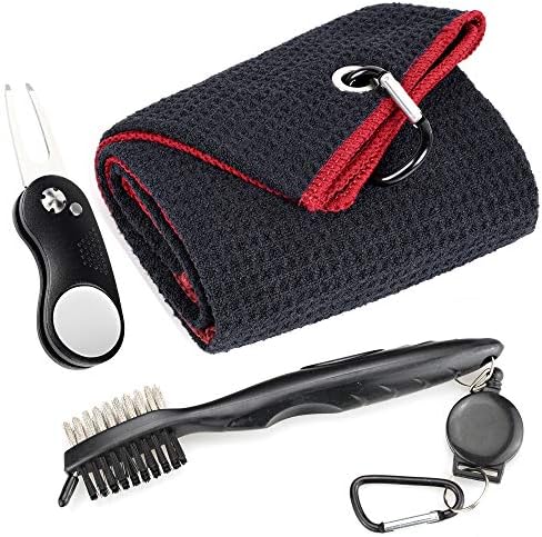 Mile High Life Microfiber Waffle Pattern Golf Towel | Club Groove Cleaner Brush by MileHighLife