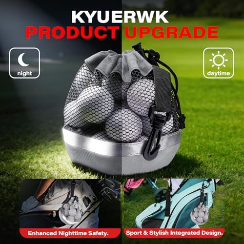 3PCS Mesh Golf Ball Bags with Reflective Strip, Nylon Bag - Image 5