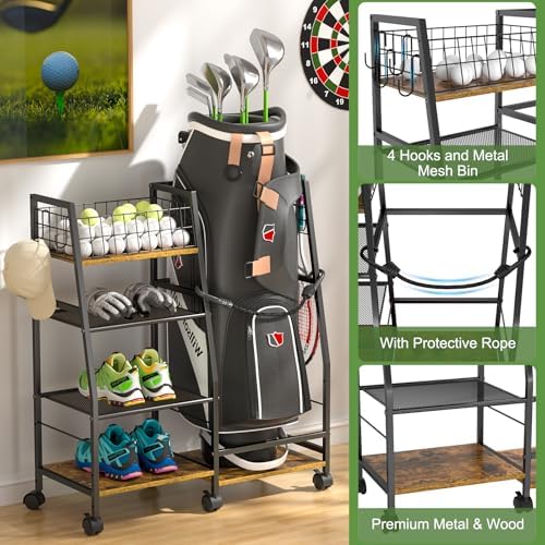 DAOUTIME Golf Bag Stand with Wheels, Golf Bag Organize - Image 2
