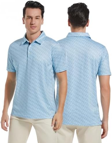 Mens Golf Shirt Short Sleeve Dry Fit Print Moisture Wicking Performance - Image 6