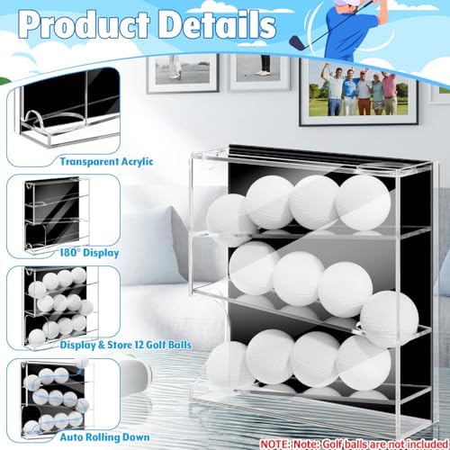Golf Ball Display Case for 12 Balls, Automatic Rolling Golf Ball Dispenser - Image 2