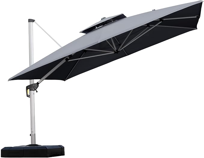 PURPLE LEAF Cantilever Outdoor Umbrella 11' x 11' Large Double Top, 3-Yr by PURPLELEAF