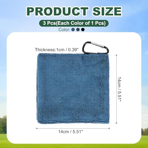 3Pcs Golf Ball Towel 5.5"x5.5" w/D Clip Dark Blue/Navy Blue/Black - Image 2