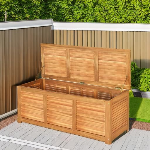 Tangkula 46 Gallon Acacia Wood Deck Box, Garden Backyard Storage Bench - Image 2