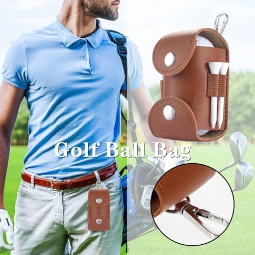 Brown Leather Golf Ball Bag Pouch - Image 6