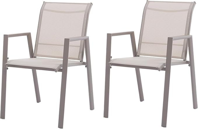 Outdoor Patio Chairs Set of 4, Ivory Beige Stackable Outdoor Chairs, - Image 7