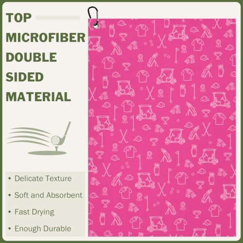 Hot Pink Golf Towel with Carabiner Clip - Image 4