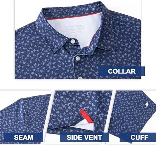 Mens Golf Shirt Short Sleeve Dry Fit Print Moisture Wicking Performance - Image 5