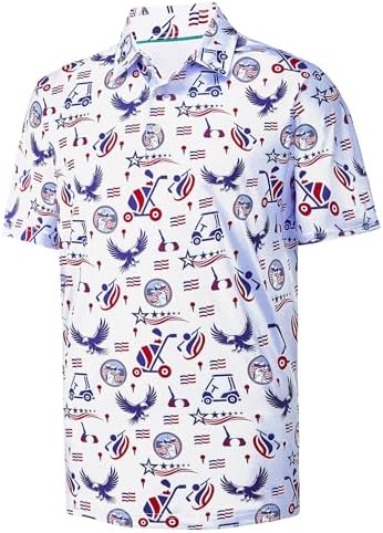 Mens Golf Shirt Short Sleeve Dry Fit Print Moisture Wicking Performance by FTFENTENG