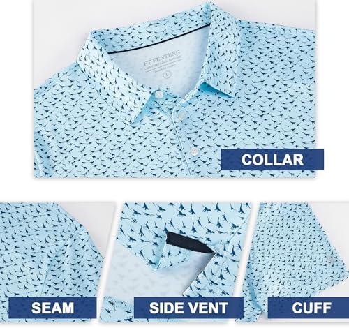 Mens Golf Shirt Short Sleeve Dry Fit Print Moisture Wicking Performance - Image 3