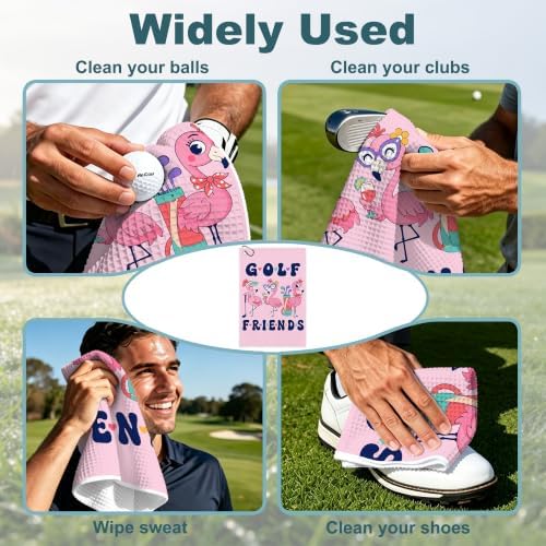 Flamingo Waffle Weave Microfiber Golf Towel - Image 4