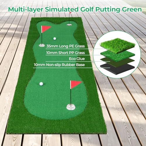 GYMAX Putting Green, 10FT Large Golf Practice Training Mat - Image 4