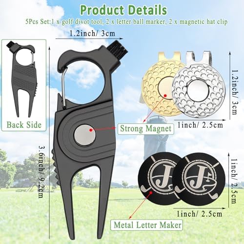 Golf Divot Tool with 2 Personalized Letter Ball Marker, 2 Magnetic Clip - Image 3