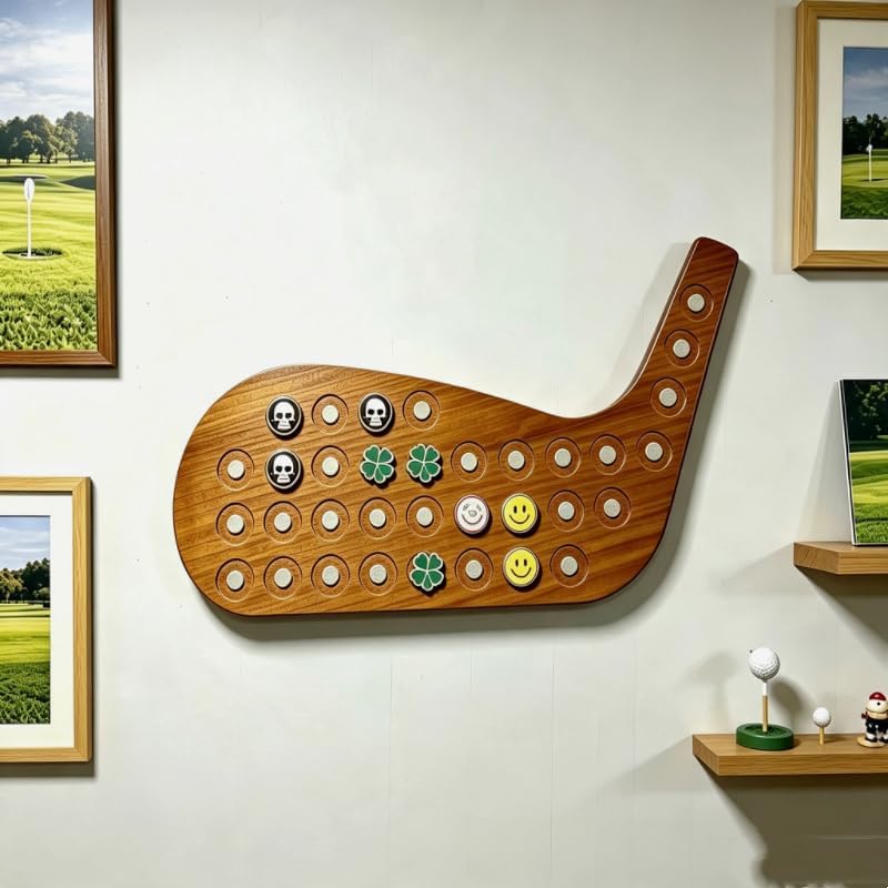 Magnetic Golf Ball Marker Display, Club-Shaped Wooden Holder - Image 3