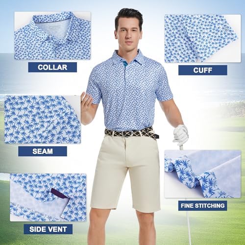 Mens Golf Shirt Short Sleeve Dry Fit Print Moisture Wicking Performance - Image 5