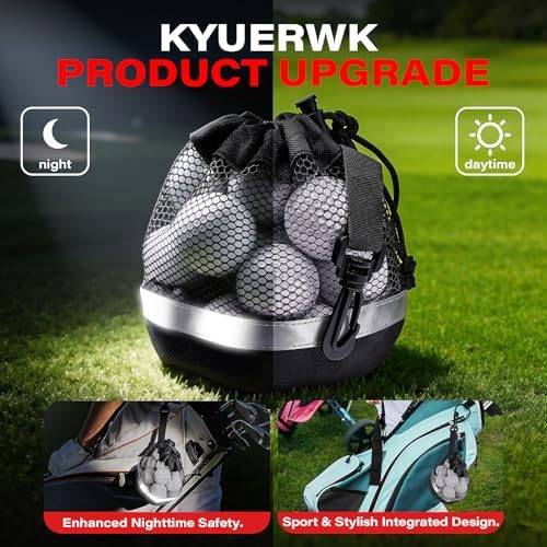 3PCS Mesh Golf Ball Bags with Reflective Strip, Nylon Bag - Image 5