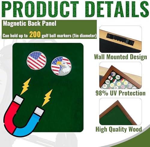 100 Golf Ball Marker Display Case Magnetic 15.5" W x 16.5" H Wall Mounted 98% - Image 3
