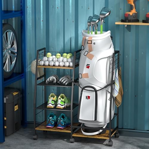 DAOUTIME Golf Bag Stand with Wheels, Golf Bag Organize - Image 4