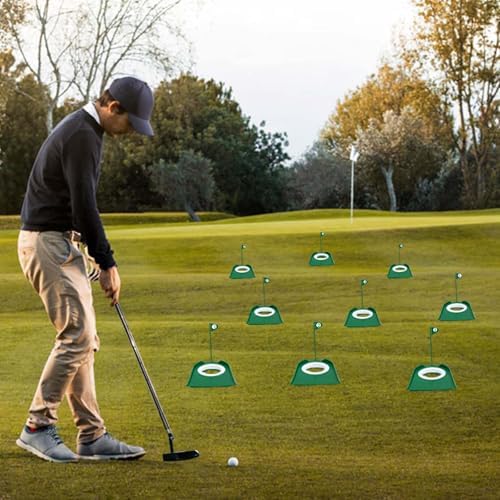 9 Pack Golf Putting Cups with Flags, Plastic Golf Training Aids with Golf Ball - Image 3