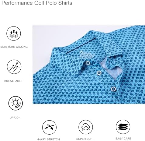 Alex Vando Mens Golf Shirt Moisture Wicking Print Performance Polo Shirt - Image 3