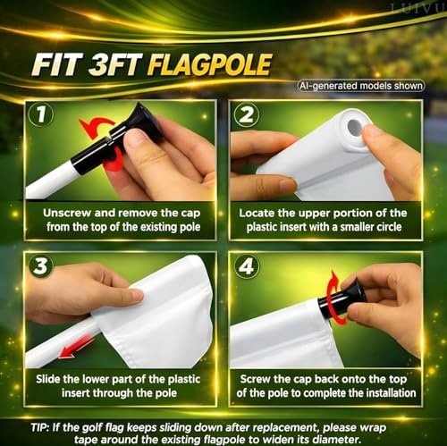 Set 3X Single Sided 8x6 Inch Solid White Golf Polyester Flag - Image 4