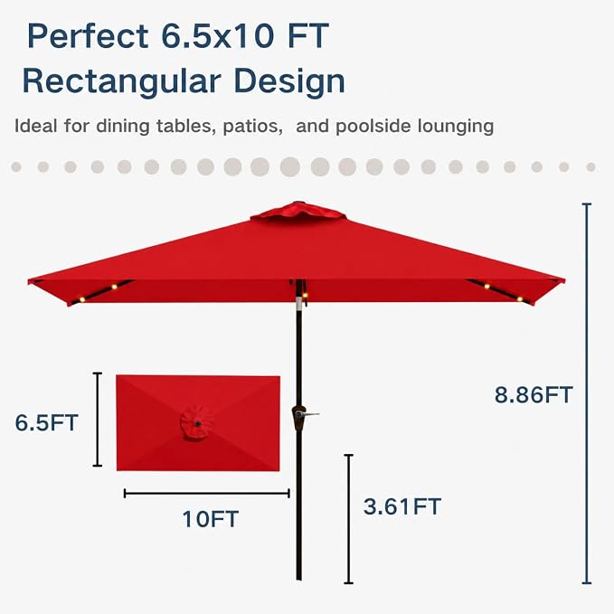 6.5 x 10ft Rectangular Patio Umbrella - Image 3