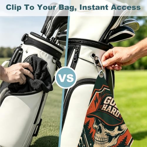 Red Skull Golf Towel with Bag Clip, Gift - Image 5