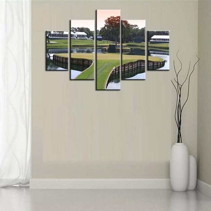 Golf Course Green Paintings for Living Room United State Golf Links Pictures 5 Piece Prints Wall Art on Canvas Gallery-Wrapped Contemporary Artwork Home Decor Wooden Framed Ready to Hang(60''Wx40''H)