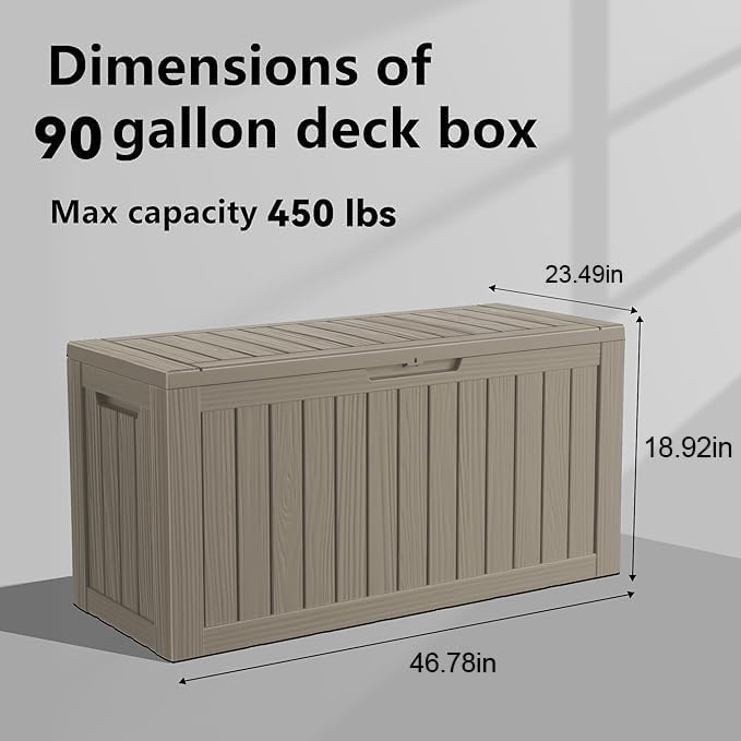 PatioZen 90 Gallon Resin Deck Box, Lockable Patio Outdoor Storage Box - Image 4