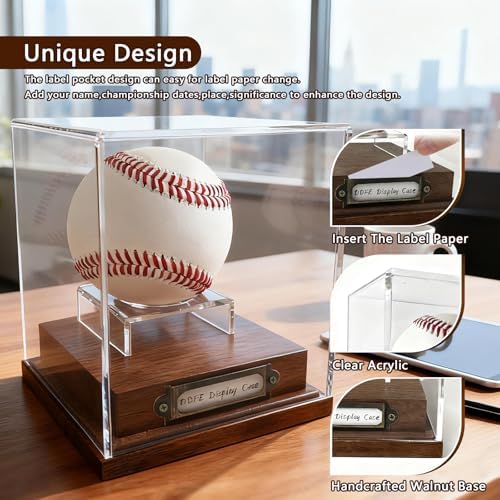 Baseball Case Display for Balls Walnut Wood Base Acrylic - Image 2