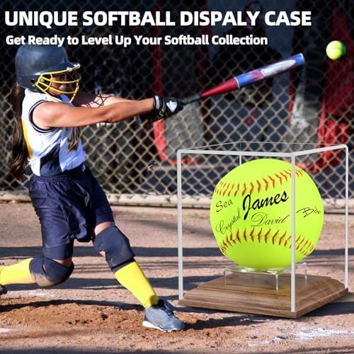 Softball Display Case Walnut Wood Base Acrylic Softball Case Display - Image 3