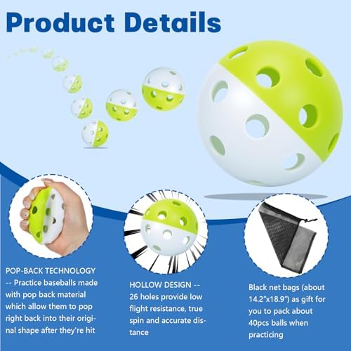 Coopay 20/40 Pack Practice Baseball Softball Plastic Training Balls Lightweight - Image 3