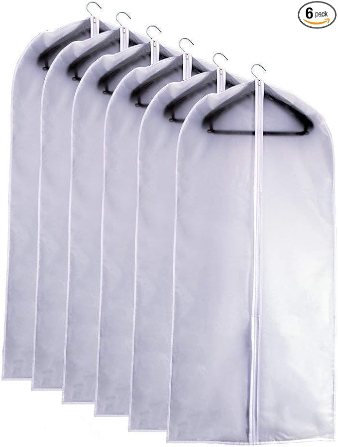 Garment Bags Covers 24''X60'' Dress Bags for Hanging Clothes (Pack of 6) with Study Full Zipper Coat Covers for Closet Clothes Storage Travel