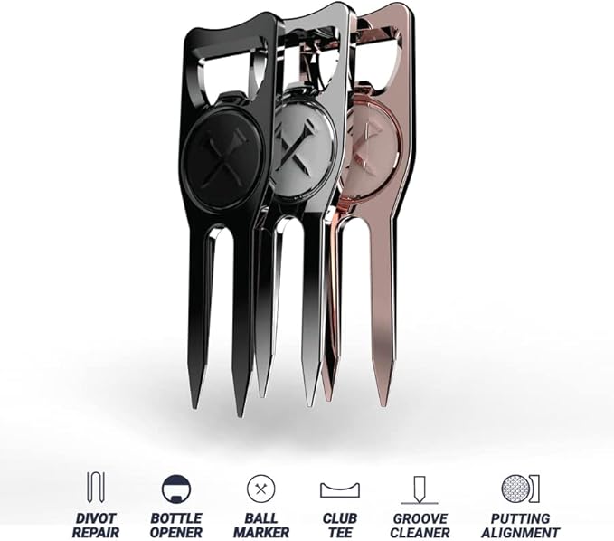 Blue Tees Golf 6-in-1 Premium Divot Tool & Ball Marker - Bottle Opener - Club Tee - Groove Cleaner - Putting Alignment - Designed to Be the Ultimate Tool for the Green – Silver