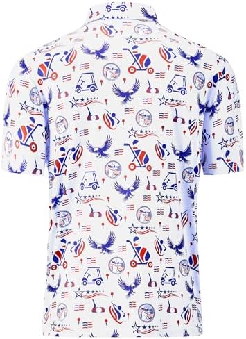 Mens Golf Shirt Short Sleeve Dry Fit Print Moisture Wicking Performance - Image 3