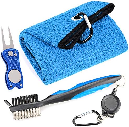Mile High Life Microfiber Waffle Pattern Golf Towel | Club Groove Cleaner Brush by MileHighLife